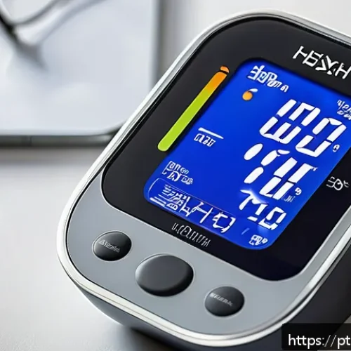 Home 28 최신 혈압 측정기 스펙 비교 - A modern digital blood pressure monitor displayed on a clean white table next to a smartphone showin...