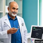 Home 21 당뇨병 전문 병원 및 진료과목 - A modern diabetes care center in a Brazilian urban setting, showing a multidisciplinary medical team...